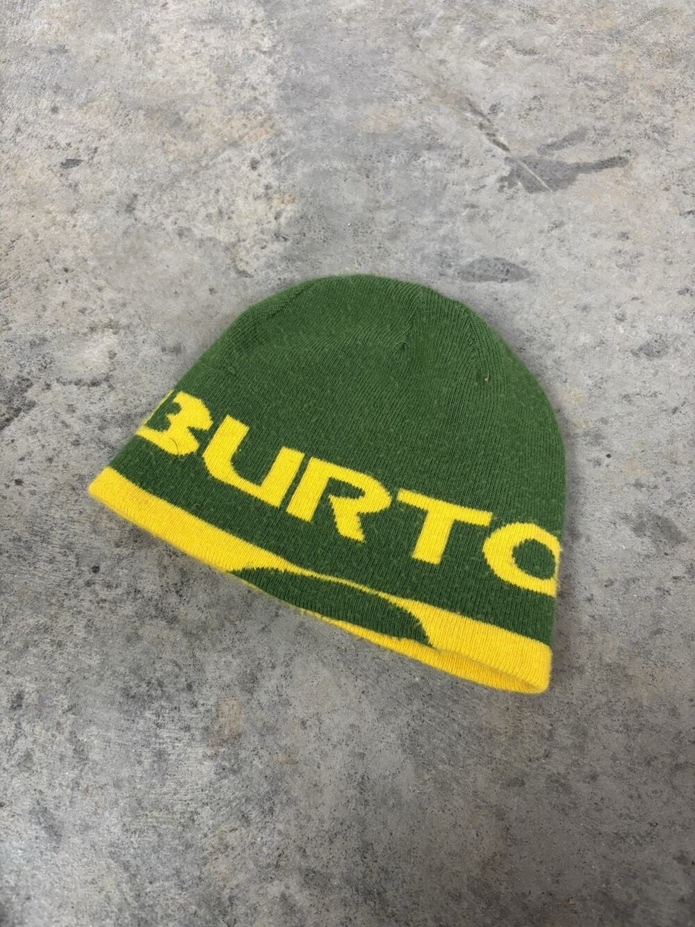 Burton Yellow Green Knit Logo Reversible Beanie Ski Snowboarding Winter Unisex